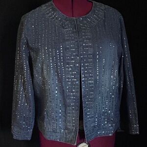 Chico’s Denim Jacket with Clear Sequins  Sz 3
